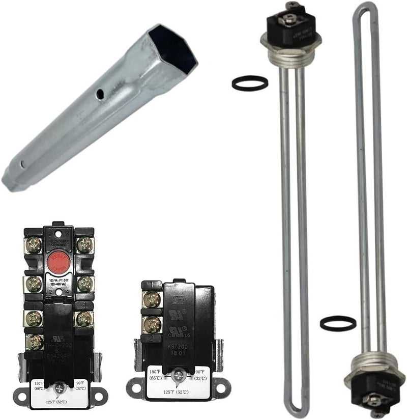 DROMIX EWH-03 Electric Water Heater Tune-Up Kit with Element Wrench, Includes Upper & Lower Heater Thermostat, 2x Heater Elements - 4500W 240V (3500W@208V), 1 x Element Wrench, Water Heater Replacement Parts - Image 1